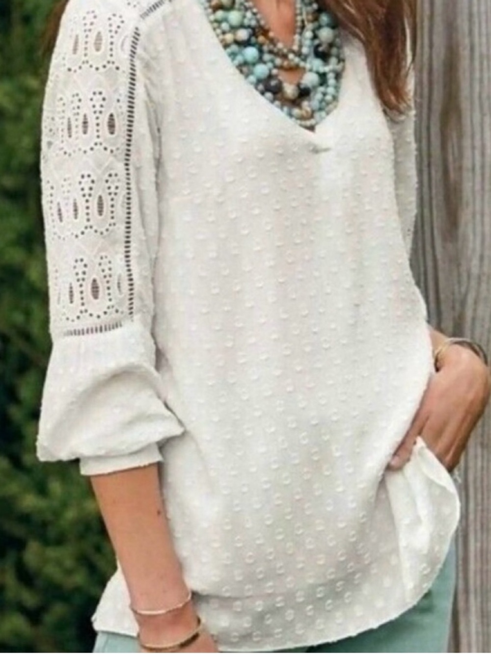 Soft Surroundings Harcourt Blouse White XL Swiss Dot Eyelet Coastal Cottagecore